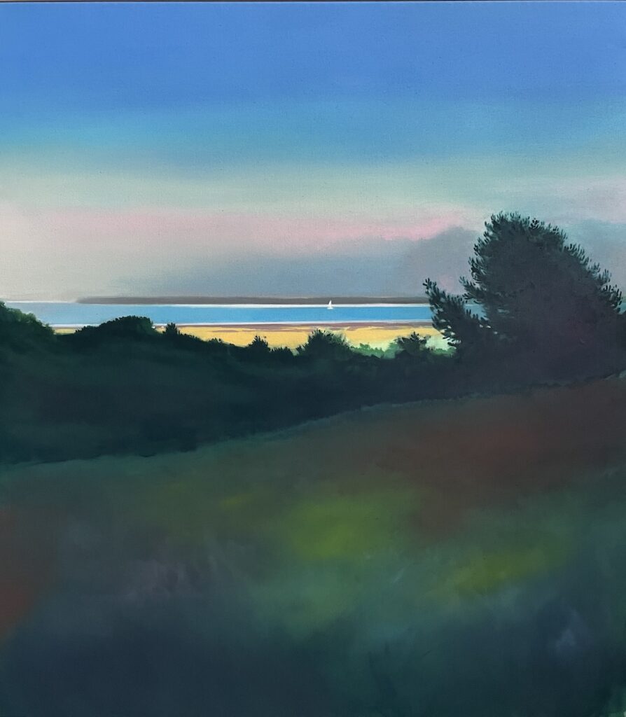 Thomas Geyer Bucht mit Segelboot Eitempera auf Leinwand 90x80cm 2025